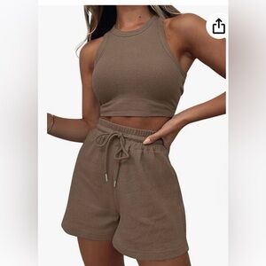 2pc SummerWomen Crop Top/shorts Cocoa brown sz L